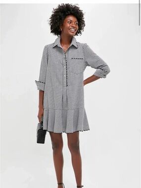 Tuckernuck Black Gingham Ric Rac Callahan Shirt Dress Black & White Medium